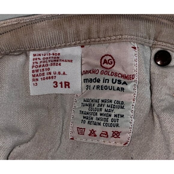 AG Adriano Goldschmied Women's Beige Corduroy Pants Boot Cut 31R Designer 34" - Picture 9 of 9